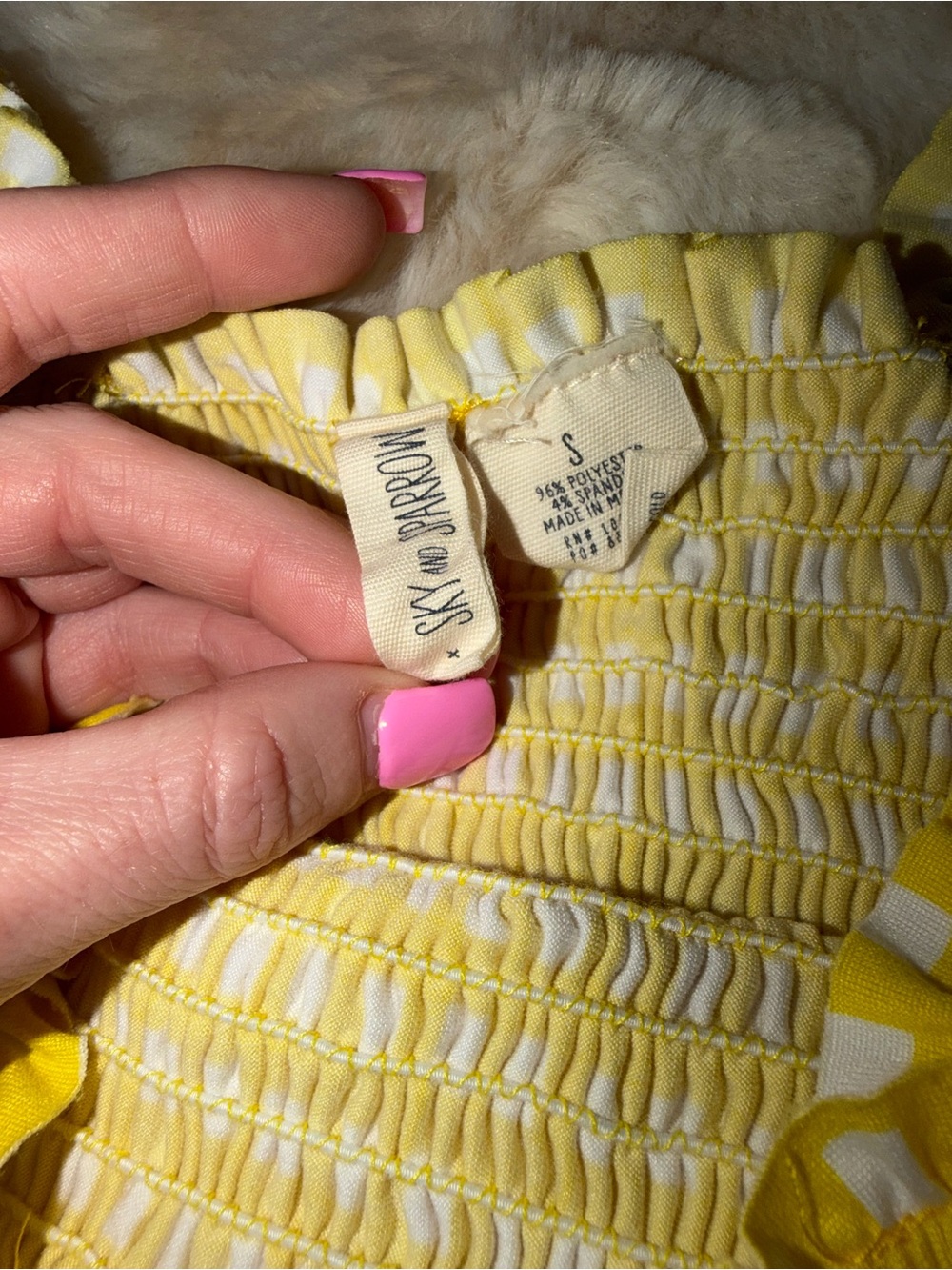 Sky and Sparrow Yellow Smocked Crop Top with White Detail
